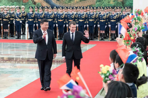 Chinese President Xi Jinping and Visiting President Emmanuel Macron of France