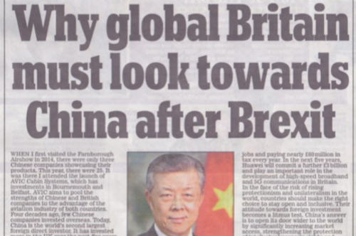 刘晓明在《每日邮报》发表题为《打造脱欧后的“全球化英国”一定要与中国合作》的署名文章
