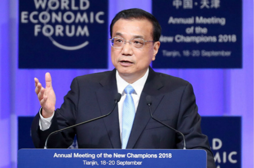 Premier Li Keqiang delivered a speech at the opening ceremony of the Annual Meeting of the New Champions 2018