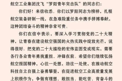 习近平给罗阳青年突击队队员们回信全文